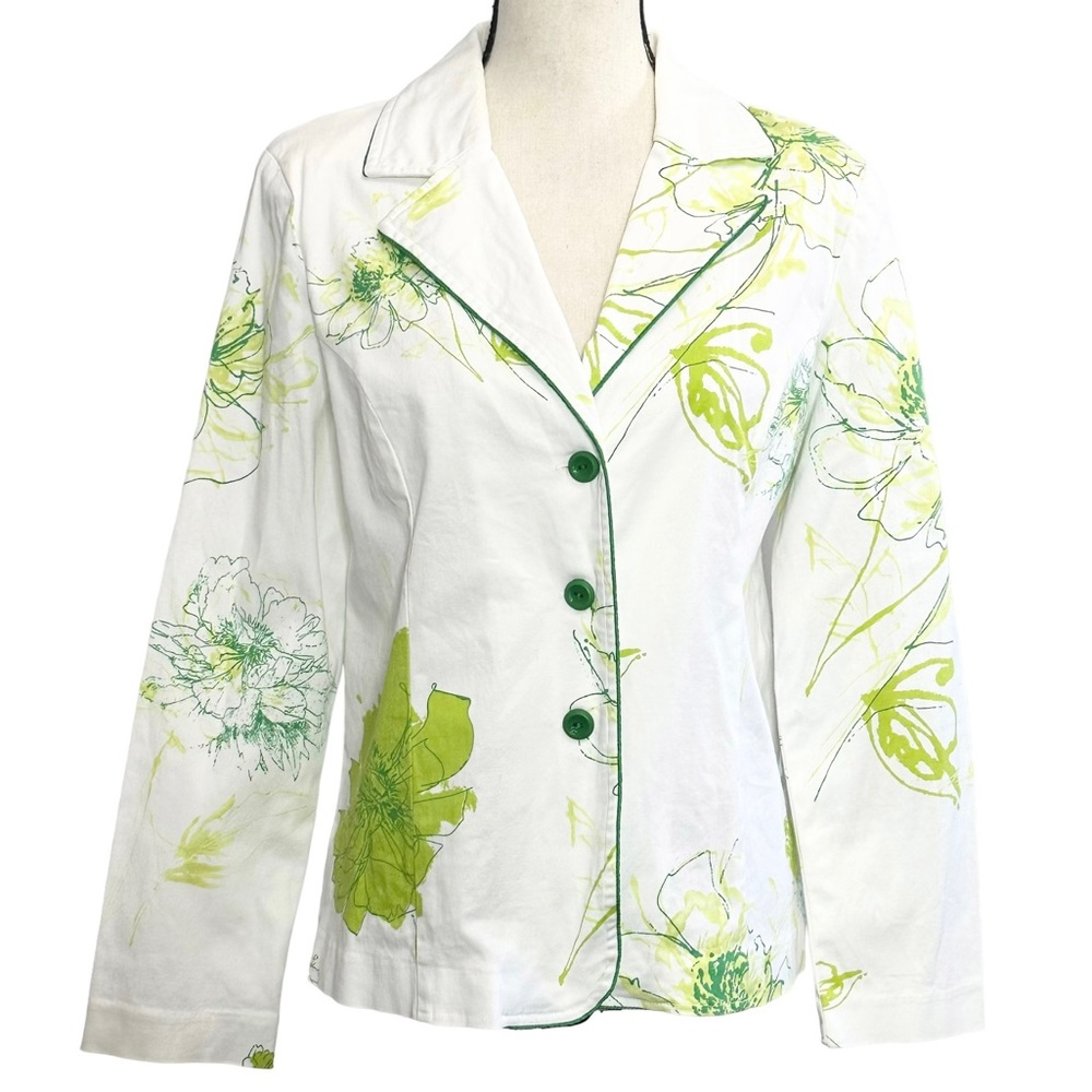 Dina K Blazer 12 White w/ Green Floral Jacket